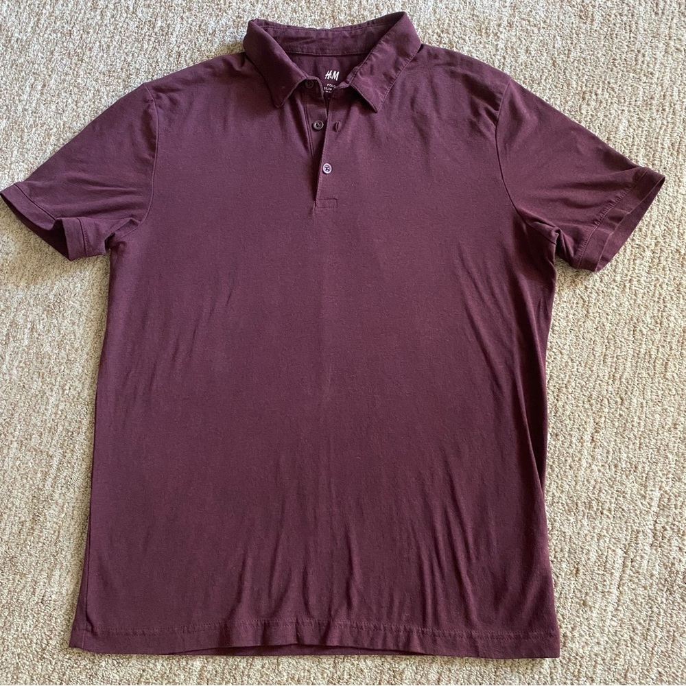 H&M men’s burgundy polo slim fit shirt